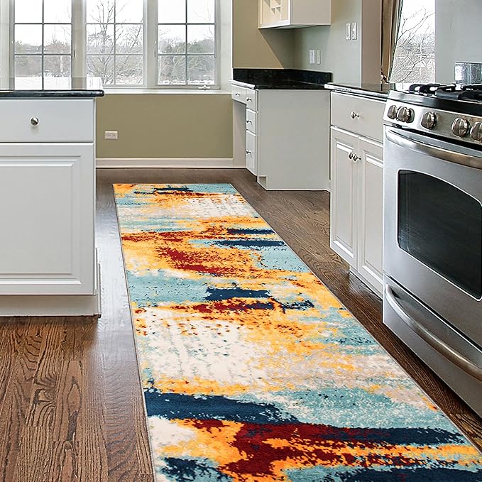 Rugshop Sky Collection Abstract Runner Rug, Non-Shedding Carpet for Hallway or Entryway, 2' x 7'