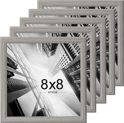 KTKDE 8x8 Picture Frame Set of 5, Wooden frames Grey, Wall Hanging for Tapletop Display, Best Square Photo Frame Studio Gallery for Photos, Posters & Art Prints