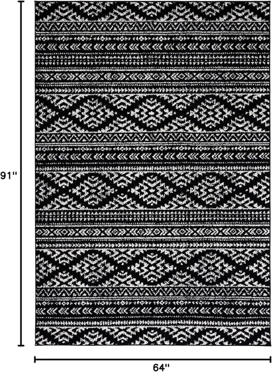 SAFAVIEH Tulum Collection Area Rug - 5'3" x 7'6", Black & Ivory, Moroccan Boho Tribal Design, Non-Shedding & Easy to Clean, Ideal for Living Room, Bedroom, Dining Space (TUL272Z)