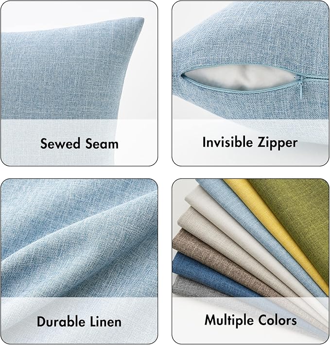 MIULEE Pack of 2 Decorative Linen Burlap Textured Pillow Covers Farmhouse Boho Accent Pillowcases Spring Coastal Home Decor for Couch Sofa Bedroom Living Room 16x16 Inch Light Blue
