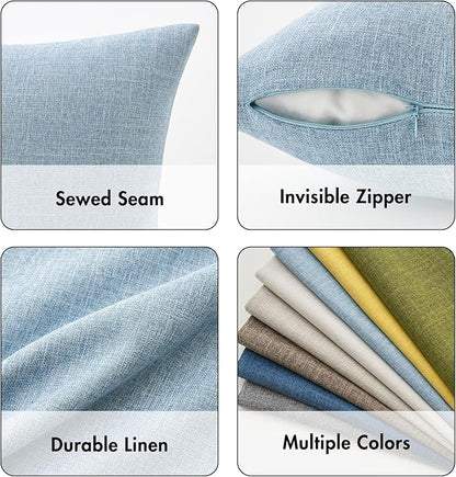 MIULEE Pack of 2 Decorative Linen Burlap Textured Pillow Covers Farmhouse Boho Accent Pillowcases Spring Coastal Home Decor for Couch Sofa Bedroom Living Room 16x16 Inch Light Blue