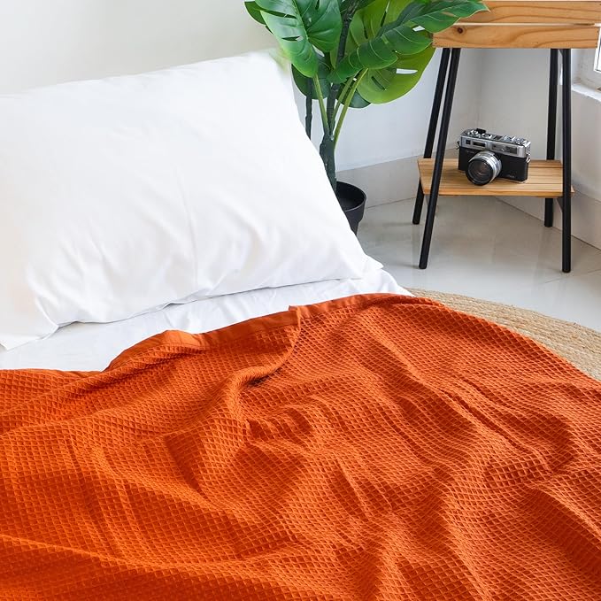 Salt Earth GOTS Certified 100% Organic Cotton Throw Blanket, 60"X80" Blankets & Throws for Bed, Throw Blanket for Couch,Modern & Cozy Blanket, All Season Waffle Blanket, Soft Blanket (Cinnamon Stick)