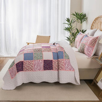 HoneiLife Queen Quilt Bedding Sets - Patchwork Quilt Bedding Sets 3-Piece 90x96, Reversible Bedspreads Floral Coverlet Nostalgic Bedding Set All Season Quilts
