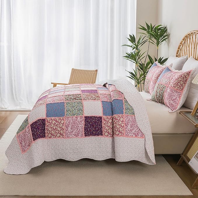 HoneiLife Quilt Set King Size - Rustic Bedspreads 106x96, Tufted Quilts 3-Piece, Patchwork Coverlet Lightweight Bedding Sets All Season Quilts