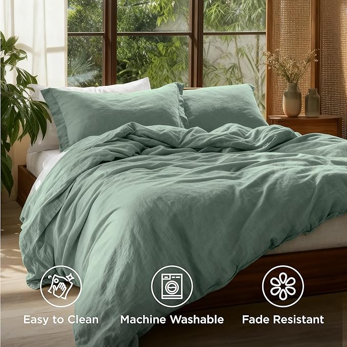 Bedsure 100% Washed Cotton Duvet Cover King Size - Iceberg Green Minimalist Cotton Duvet Cover Linen Like for All Seasons - GentleSoft™ Plain Simple Bedding (Iceberg Green, King, 104"x90")