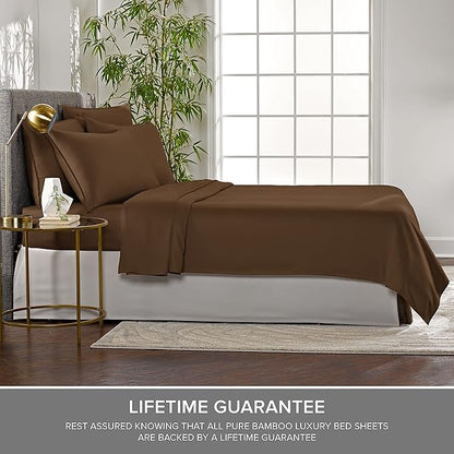 Pure Bamboo California King Sheets, Genuine 100% Organic Viscose Derived from Bamboo Bed Sheet Set, Soft & Cooling, Double Stitching, 2 Year Quality Promise (California King, Coconut Husk)
