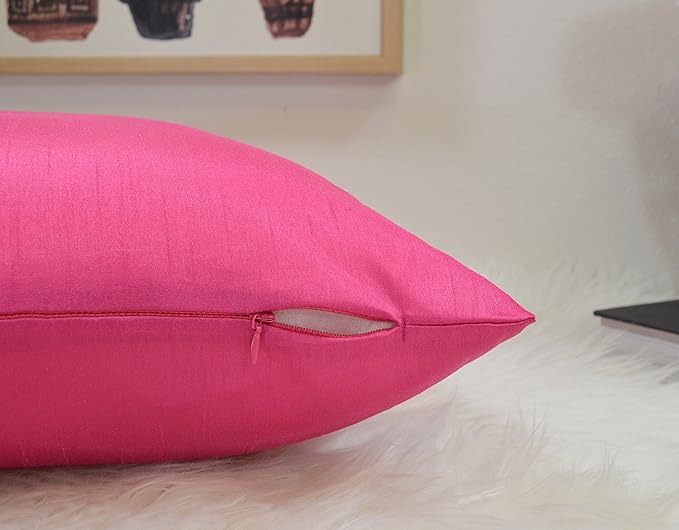 Aiking Home 26x26 Inches Faux Silk Square European Shams, Zipper Closure, Hot Pink (Set of 2)