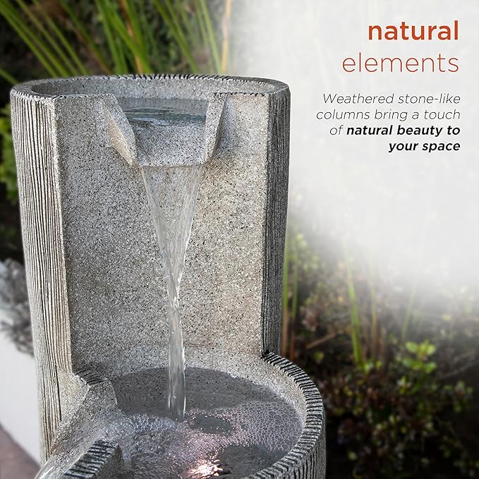 Alpine Corporation GIL1482 41” Outdoor 3-Tiered Weathered Stone Water Fountain with Natural Stone Look - Garden Water Feature for Patio, Lawn & Yard Decoration, Gray