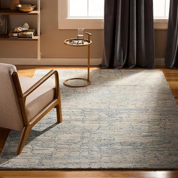 TOWN & COUNTRY LUXE Remi Abstract Line Art Handcrafted 100% Wool Area Rug, Grey/Blue, 5'x7'