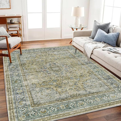 Area Rug 5'x7' Washable Rug Vintage Traditional Floor Cover Thin Retro Kitchen Indoor Distressed Non Slip Carpet for Living Room Bedroom Dining Room
