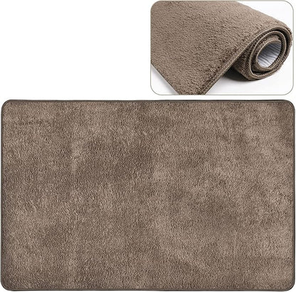PURE ERA Carpet Stair Tread Landing Mat Area Rug Ultra Plush Shag Soft Non Slip Skid Resistant Tape Free Indoor Doormat Washable Reusable Brown 2' X 3'