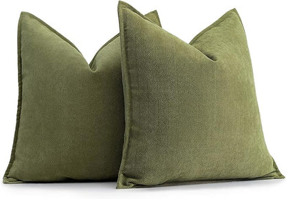 ZWJD Olive Green Pillow Covers 24x24 Set of 2 Chenille Throw Pillow Covers with Elegant Design Soft and Luxurious Decorative Throw Pillows for Couch, Bed, and Home Decor