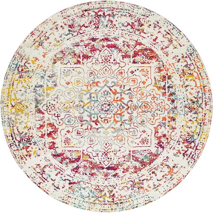 Rugs.com Arlington Collection Rug – 8 Ft Round Multi Medium-Pile Rug Perfect for Kitchens, Dining Rooms