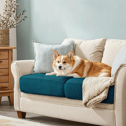 CHUN YI 2Piece Stretch Couch Cushion Covers, Sofa Seat Slipcovers for Pets, Suitable for Armchair Loveseat Sofa with Spandex Jacquard Washable Fabric (2Piece,Teal)