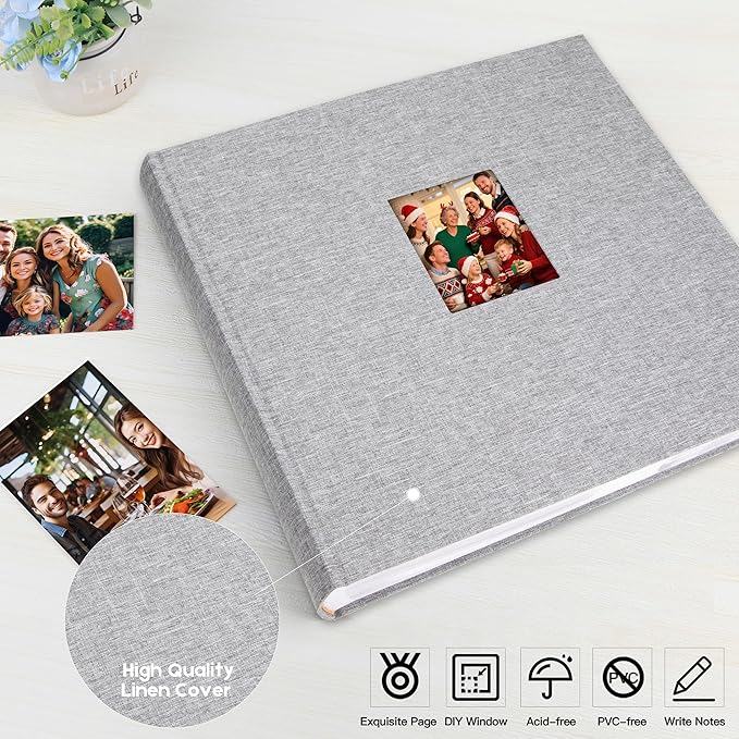 Photo Album 4x6 600 Photos with Writing Space,4 x 6 Photo Book Linen Cover with Front Window, 4x6 Picture Album, 600 Photos Photo Album Book for Wedding Kids Travel Family Baby Pictures (Grey)