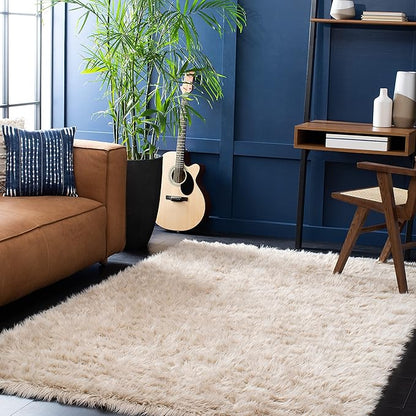 SAFAVIEH Faux Sheep Skin Collection 4' x 6' Beige FSS235K Silken Glam 2.35-inch Thick Area Rug