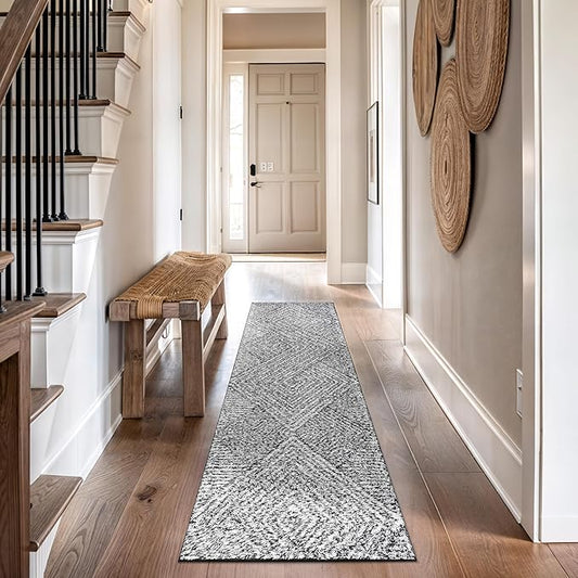 Rugshop Geometric Diamond Stripe Shag Runner Rug White 2' 3" x 12' Great for Long Hallways, Open Entryways, or Galley Kitchens