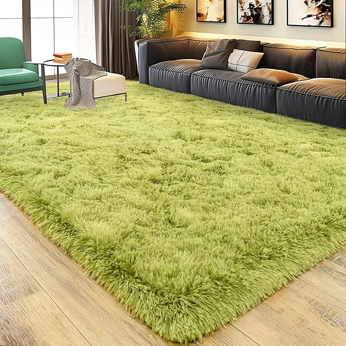 8x10 Large Area Rugs for Living Room, Ultra Fluffy Shag Rug for Bedroom, Modern Plush Soft Carpet for Girls Boys Kids Room Dorm Fuzzy Non Slip Rug for Home Decor Aesthetic, Green