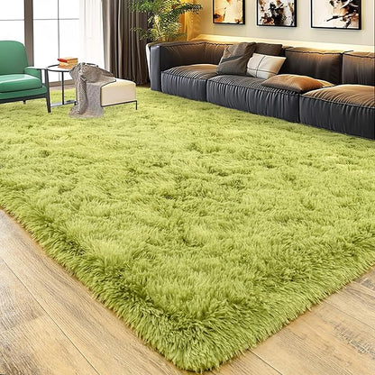 8x10 Large Area Rugs for Living Room, Ultra Fluffy Shag Rug for Bedroom, Modern Plush Soft Carpet for Girls Boys Kids Room Dorm Fuzzy Non Slip Rug for Home Decor Aesthetic, Green