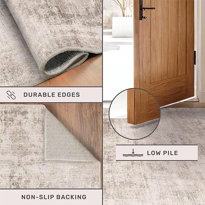 Non Slip 10ft Long Hallway Runner Rug - Beige Brown 2 x 10 Runner Rug, Washable & Waterproof 2x10 Kitchen Floor Mat - Modern Abstract Design Décor