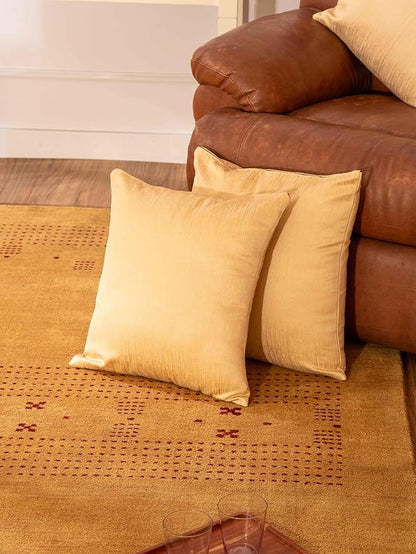 Decorative Cushion Covers, 360 GSM Poly Cotton Jacquard Fabric, Plain Solid Textured, Light Gold, 18" x 18", Handmade, Eco-Friendly, Pack of 2
