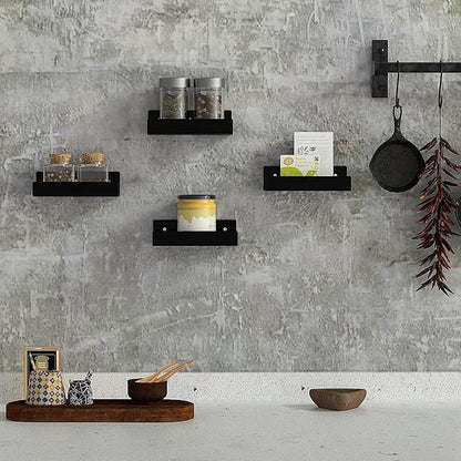 7 Inches Black Acrylic Wall Shelves for Home Décor, 2 Pack, Acrylic Dining Room Organizer Shelves for Wall, Wall Mounted Storage Display Shelf