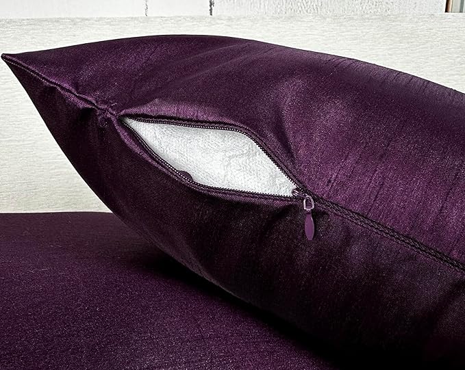 Aiking Home 20x20 Inches Faux Silk Square Throw Pillow Cover, Zipper Closure, Eggplant (Set of 2)