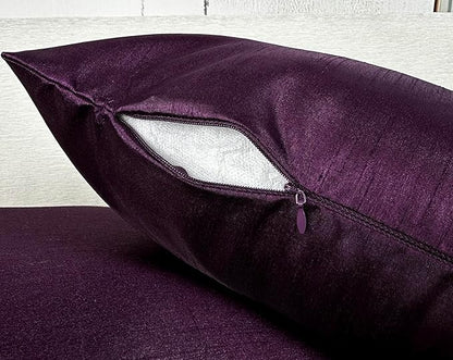 Aiking Home 20x20 Inches Faux Silk Square Throw Pillow Cover, Zipper Closure, Eggplant (Set of 2)