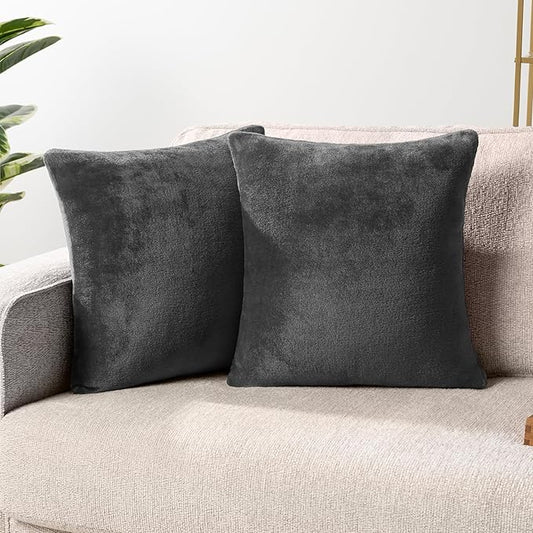 PAVILIA Dark Gray Throw Pillow Covers 20x20 Set of 2, Decorative Pillow Cases for Bed Sofa Couch, Boho Aesthetic Accent Decor Cushion for Bedroom Living Room, Velvet Square Euro Sham Covers, Dark Grey