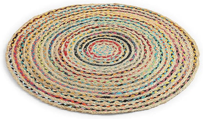 REDEARTH · Jute Cotton Chindi Area Rug - 3' Round Rug, Handwoven, Non-Shedding, Soft & Durable – Multi Tones for Home Décor in Living Room, Dining Room, Bedroom