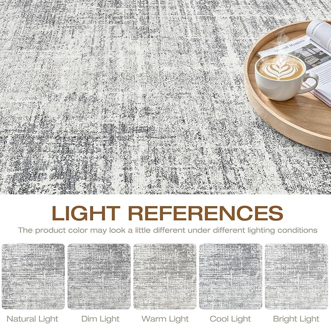 8x10 Area Rugs Living Room: Washable Large Neutral Grey Rug Abstract Soft Modern Stain Resistant Indoor Floor Non-Slip Carpet for Bedroom Nursery Kids Office Playroom Dining Room Under Table Home