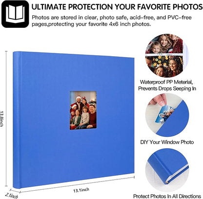 Photo Album 4x6 600 Photos with Writing Space,4 x 6 Photo Book Linen Cover with Front Window, 4x6 Picture Album, 600 Photos Photo Album Book for Wedding Kids Travel Family Baby Pictures (Blue)