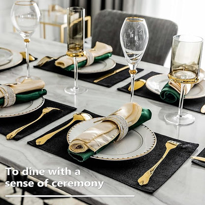 Home Brilliant Black Placemats Set of 4 Heat Resistant Table Mats Cloth Dining Table Place Mats Kitchen Washable Placemat New Year, Black