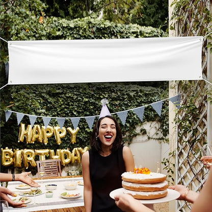 Blank DIY Banners Polyester Oxford Cloth White Banner with Hanging Rope for Wall Signs Writing DIY Painting Indoor Outdoor Office Camping Yard Birthday Party Decorations Supplies 9.8x2ft-BECKTEN