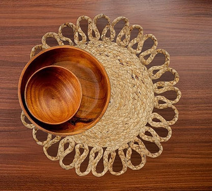 MORE Jute Hand Braided Placemats Set of 6 | 15 Inches Round Tablemats for Kitchen, Dining Table Top Rug Mats & Dinner Table Placemat Pads Mates | Rustic Natural Fiber Vintage Rugs Mat, Natural Beige