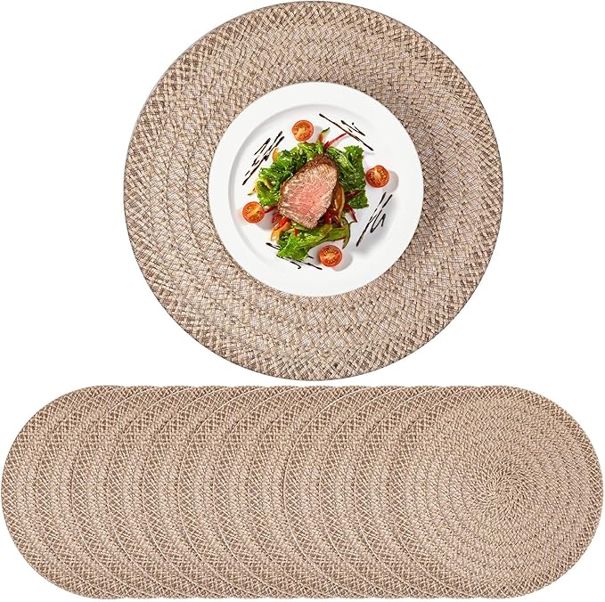 12 Pcs Jute Placemats Boho Braided Woven Table Mats for Dining Table Farmhouse Coasters for Thanksgiving Christmas Party Wedding Events(Classic,15 Inches)
