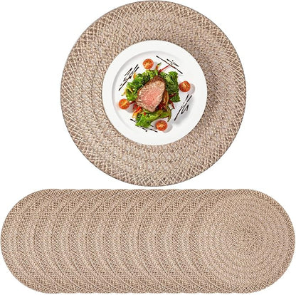 12 Pcs Jute Placemats Boho Braided Woven Table Mats for Dining Table Farmhouse Coasters for Thanksgiving Christmas Party Wedding Events(Classic,15 Inches)