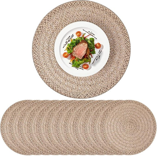 12 Pcs Jute Placemats Boho Braided Woven Table Mats for Dining Table Farmhouse Coasters for Thanksgiving Christmas Party Wedding Events(Classic,15 Inches)