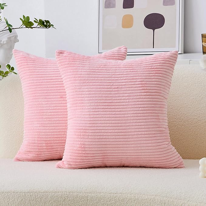 Home Brilliant 26x26 Pillow Covers for Couch Bed Decor Pink Soft Velvet Euro Pillow Shams for Sofa Parties, 26 inches, 66 cm, Set of 2, Pink