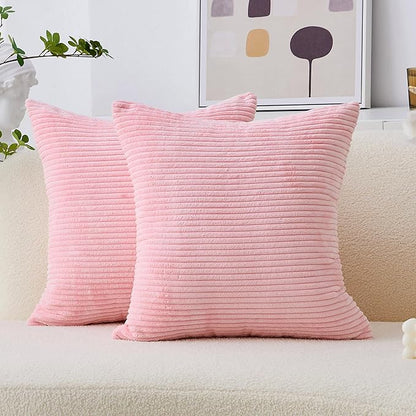 Home Brilliant Pink Euro Sham Covers for Couch Super Soft Striped Velvet Pillow Covers 24x24 Pillow Cases for Party, Set of 2, 60cm, Pink