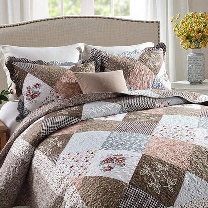 HoneiLife Qversized Queen Quilt - 106"x106" Quilt Sets 3-Piece, Microfiber Bedding Sets Queen Size, Rustic Bedspreads for All Season Use, Patchwork Coverlet for Queen Beds