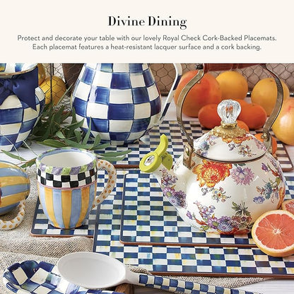 MACKENZIE-CHILDS Set of 4 Cork-Back Placemats, Hard-Finish Table Mats, Blue-and-White Royal Check