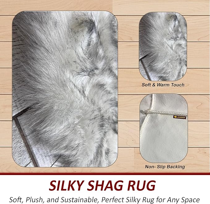 LAMBZY High Pile Super Fluffy Soft Faux Sheepskin Rug | Faux Sheepskin Rugs for Living Room Playroom Bedroom | Classic Super Soft to Touch Rug (9'x12', White/Black Tips)