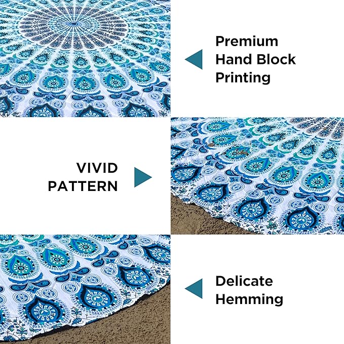 raajsee White Blue Tapestry- Best Mandala Wall Hanging- Bedding Tapestry For Bedroom Aesthetic-Size QUEEN 210 X 220 CMS