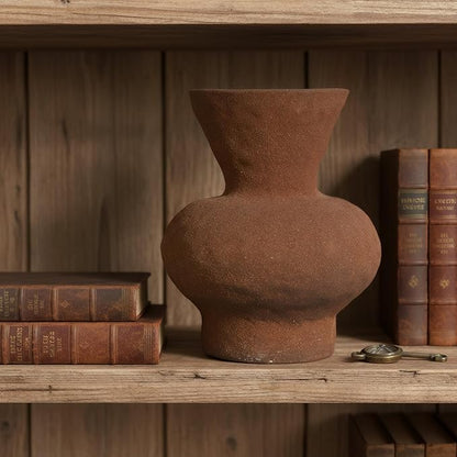 5.5IN Small Rustic Ceramic Flower Vase Home Decor, Vintage Stoneware Clay Pottery Terracotta Textured for Modern Farmhouse, Living Room, Office Desk Table Shelf(Brown)