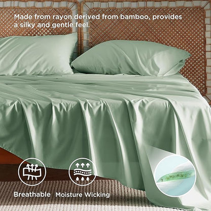 Bedsure Full Size Bed Sheets, Cooling Sheets, Rayon Derived from Bamboo, Breathable & Soft, Deep Pocket Up to 16 Inches, Hotel Luxury Silky Bedding for Hot Sleepers, Sage Green