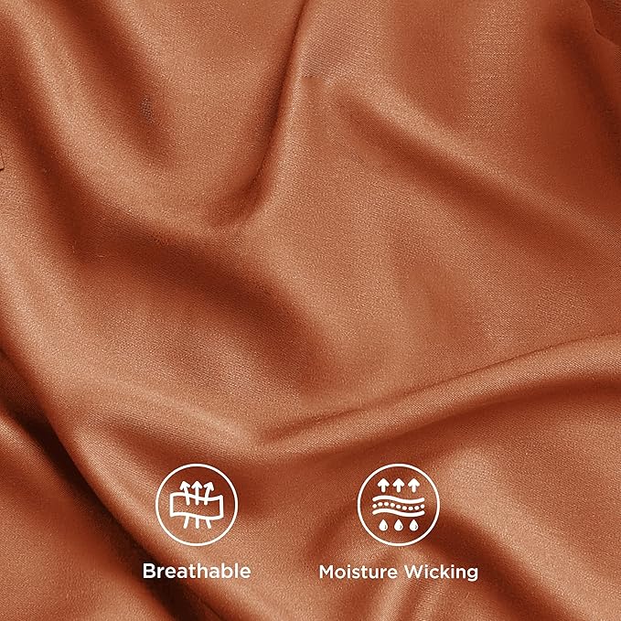 Bedsure Cooling Sheets Twin, Rayon Derived from Bamboo, Breathable & Soft Twin Sheets Set, Deep Pocket Up to 16 Inches, Hotel Luxury Silky Bedding for Hot Sleepers, Burnt Orange