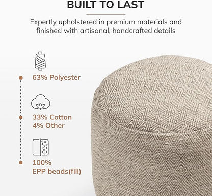 Anji Mountain 100% Handmade & Handcrafted Comfortable Home Décor Pouf Ottoman Footrest for Living Room, Bedroom, Nursery, Kidsroom, Patio Furniture - (22" x 22" x 17" - Stone)