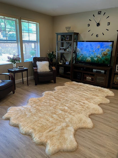 LAMBZY Faux Sheepskin Super Soft Hypoallergenic Silky Shag Rug for Living Room, Kids Room, Sofa (Decto 10 Pelts 6'x10', White/Brown Tips)