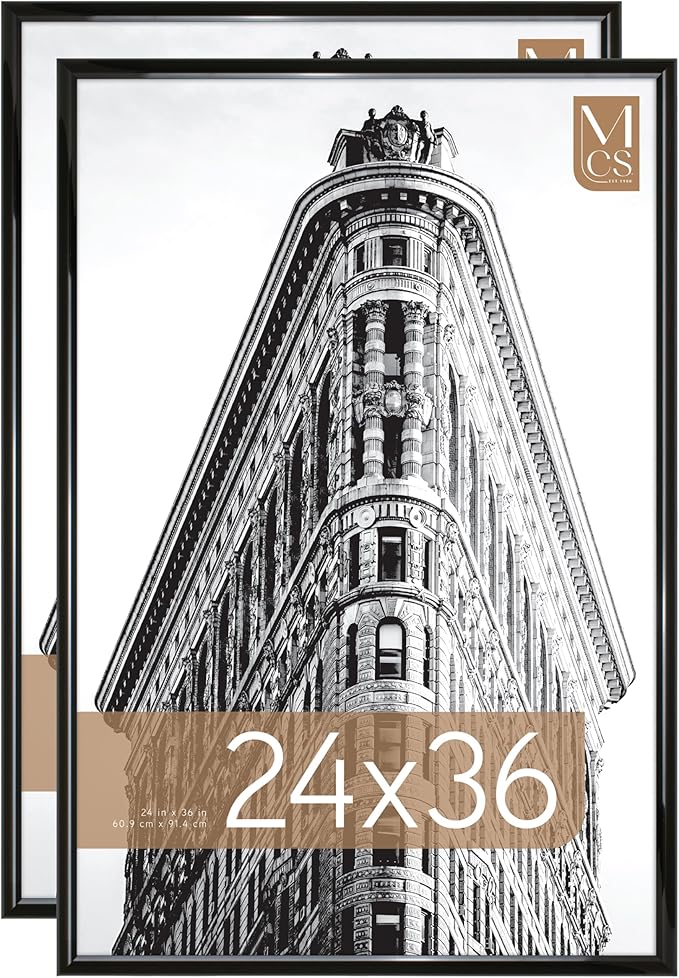 MCS Trendsetter 24x36 Poster Frame Black High-Gloss, Vertical & Horizontal Wall Hanging Large Picture Frame for Photos, Posters & Art Prints (2-Pack)